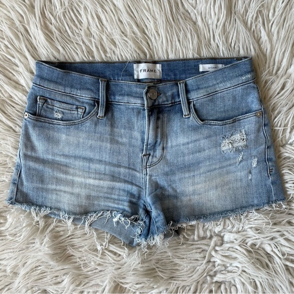 FRAME Denim Le Cut Off Alemany Grind Blue Distressed Shorts W7183 EUC Size 26 - Picture 3 of 11